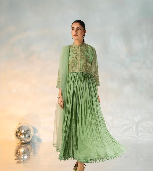 Green Anarkali Dress | Embroidered - Image 2