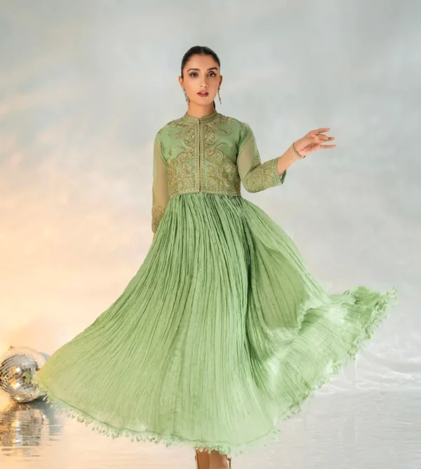 Green Anarkali Dress | Embroidered - Image 4